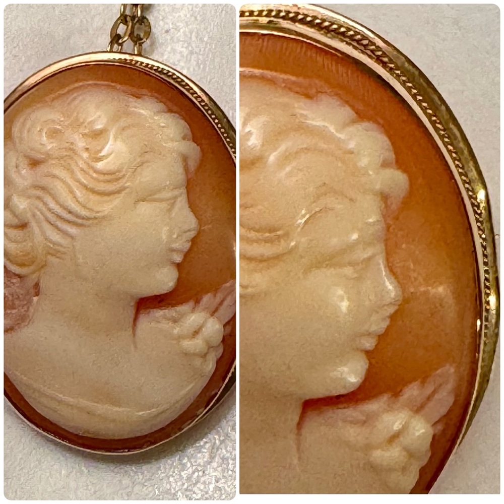 Vintage Italian 14K Gold Cameo Pendant Necklace or Brooch /Gold Chain Necklace - Picture 7 of 12